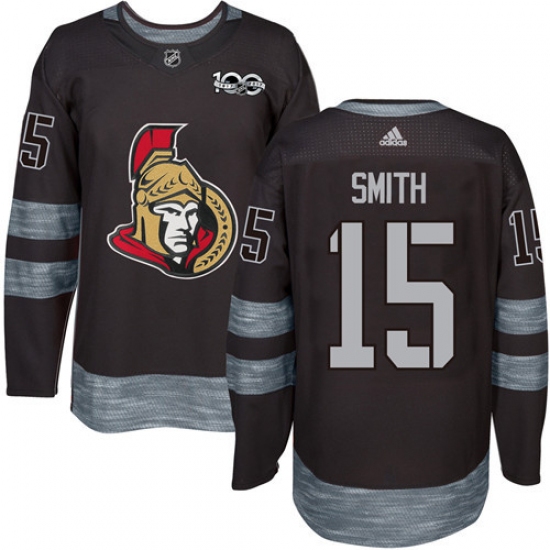 Men's Adidas Ottawa Senators 15 Zack Smith Authentic Black 1917-2017 100th Anniversary NHL Jersey