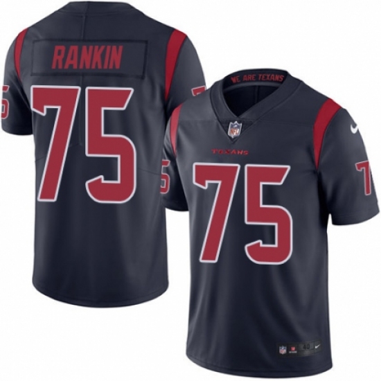 Men's Nike Houston Texans 75 Martinas Rankin Elite Navy Blue Rush Vapor Untouchable NFL Jersey