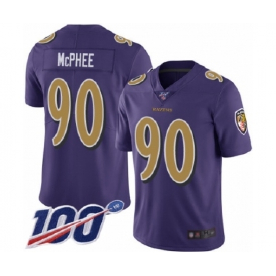 Youth Baltimore Ravens 90 Pernell McPhee Limited Purple Rush Vapor Untouchable 100th Season Football Jersey