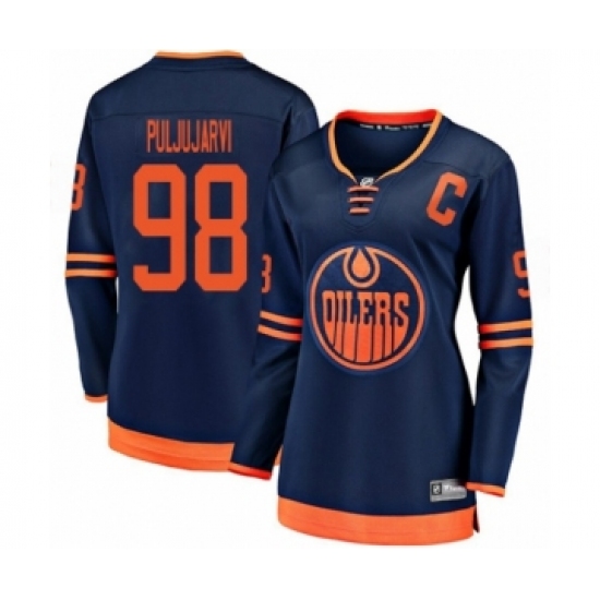 Women's Edmonton Oilers 98 Jesse Puljujarvi Authentic Navy Blue Alternate Fanatics Branded Breakaway Hockey Jersey