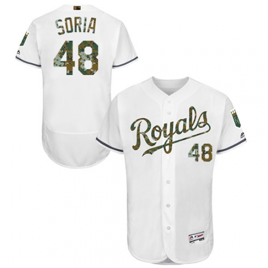 Men's Majestic Kansas City Royals 48 Joakim Soria Authentic White 2016 Memorial Day Fashion Flex Base MLB Jersey