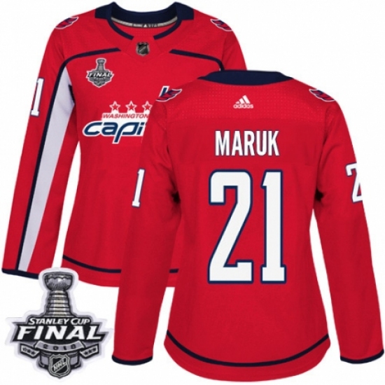 Women's Adidas Washington Capitals 21 Dennis Maruk Authentic Red Home 2018 Stanley Cup Final NHL Jersey