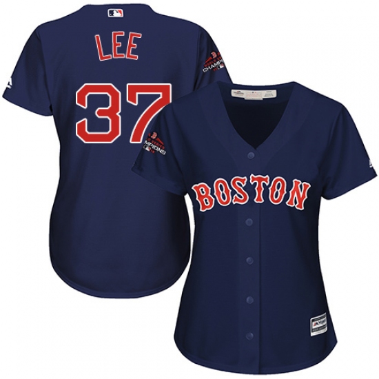 Women's Majestic Boston Red Sox 37 Bill Lee Authentic Navy Blue Alternate Road 2018 World Series Champions MLB Jersey