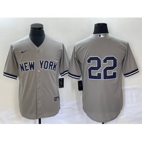 Men's New York Yankees 22 Harrison Bader No Name Grey Cool Base Stitched Baseball Jersey