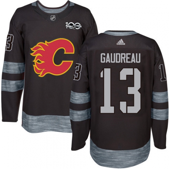 Men's Adidas Calgary Flames 13 Johnny Gaudreau Authentic Black 1917-2017 100th Anniversary NHL Jersey