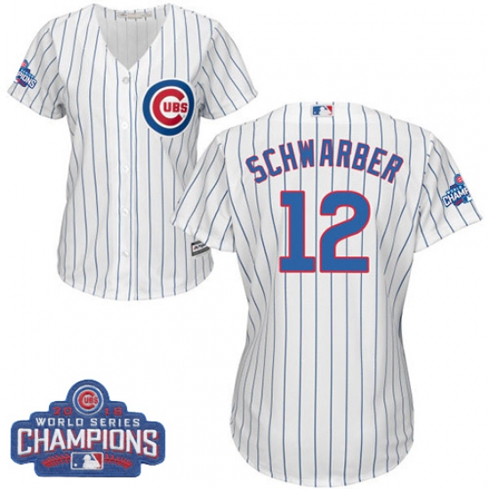 Women's Majestic Chicago Cubs 12 Kyle Schwarber Authentic White Home 2016 World Series Champions Cool Base MLB Jersey