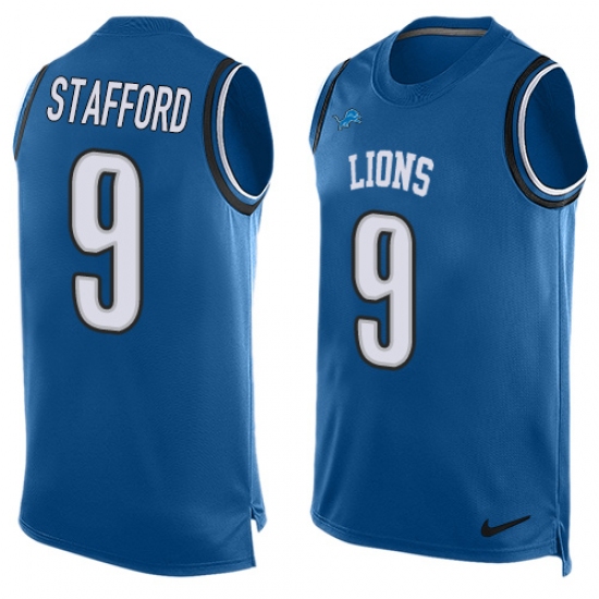 Men's Nike Detroit Lions 9 Matthew Stafford Limited Light Blue Player Name & Number Tank Top NFL Jersey