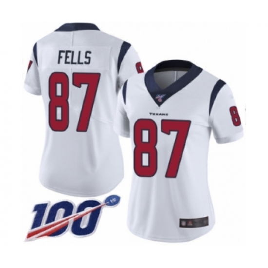 Women's Houston Texans 87 Darren Fells White Vapor Untouchable Limited Player 100th Season Football Jersey