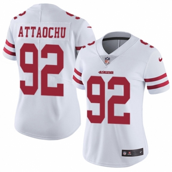Women's Nike San Francisco 49ers 92 Jeremiah Attaochu White Vapor Untouchable Limited Player NFL Jersey