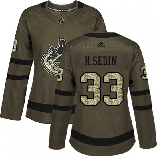 Women's Adidas Vancouver Canucks 33 Henrik Sedin Authentic Green Salute to Service NHL Jersey