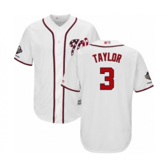 Youth Washington Nationals 3 Michael Taylor Authentic White Home Cool Base 2019 World Series Champions Baseball Jersey