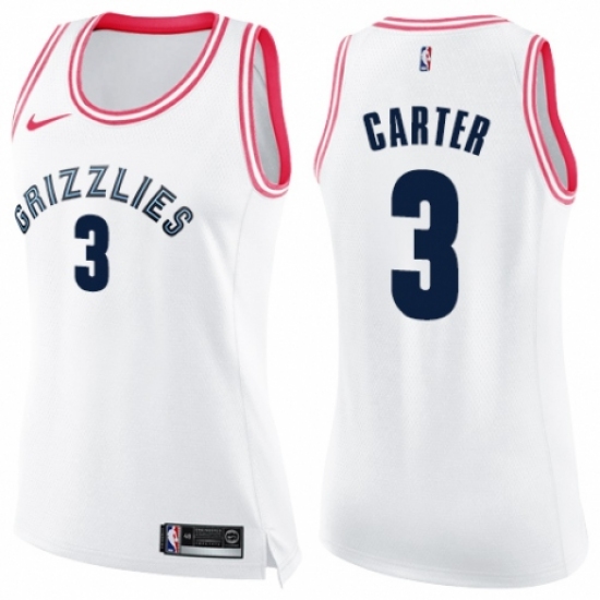 Women's Nike Memphis Grizzlies 3 Jevon Carter Swingman White/Pink Fashion NBA Jersey