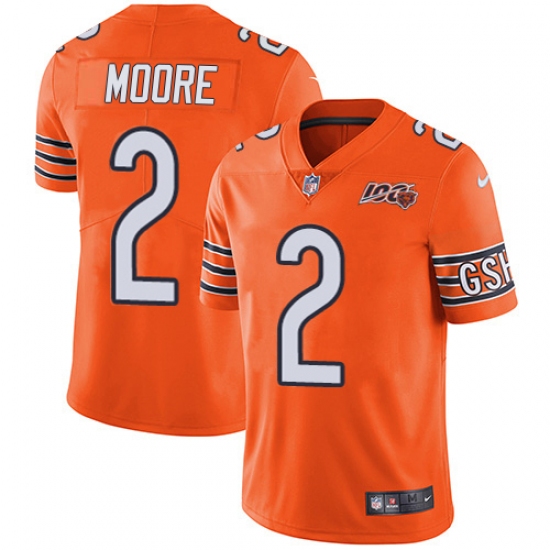 Men's Chicago Bears 2 D.J. Moore Orange Stitched NFL Limited Rush 100th Season Jersey