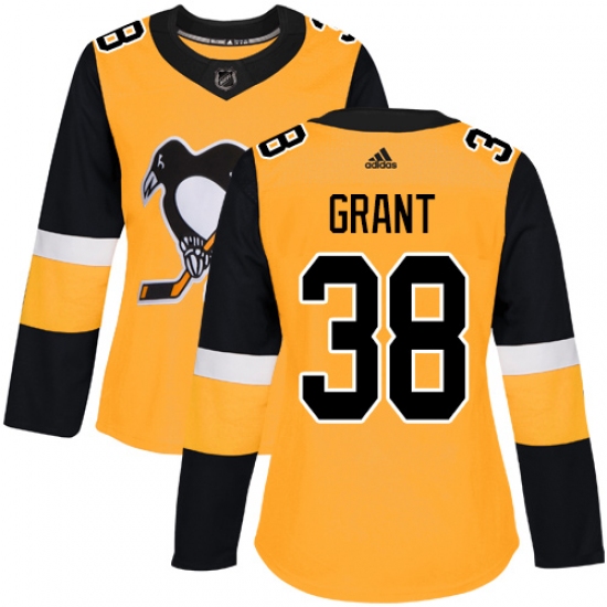 Women's Adidas Pittsburgh Penguins 38 Derek Grant Authentic Gold Alternate NHL Jersey