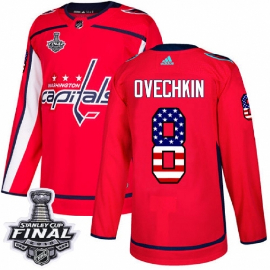 Youth Adidas Washington Capitals 8 Alex Ovechkin Authentic Red USA Flag Fashion 2018 Stanley Cup Final NHL Jersey