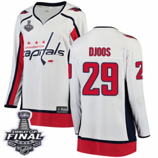 Women's Washington Capitals 29 Christian Djoos Fanatics Branded White Away Breakaway 2018 Stanley Cup Final NHL Jersey