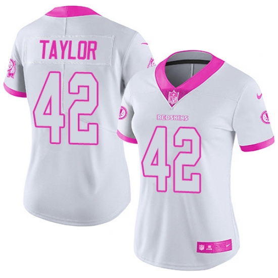 Women's Nike Washington Redskins 42 Charley Taylor Limited White/Pink Rush Fashion NFL Jersey