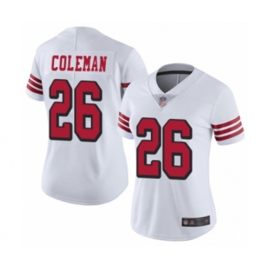 Women's San Francisco 49ers 26 Tevin Coleman Limited White Rush Vapor Untouchable Football Jersey