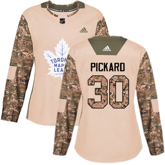 Women's Adidas Toronto Maple Leafs 30 Calvin Pickard Authentic Camo Veterans Day Practice NHL Jersey