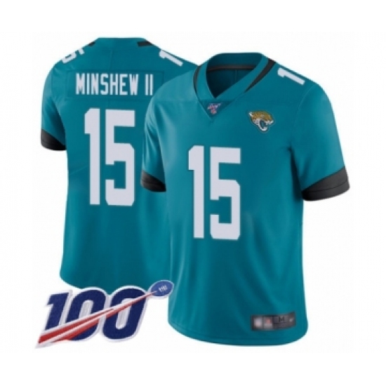 Men's Jacksonville Jaguars 15 Gardner Minshew II Teal Green Alternate Vapor Untouchable Limited Player 100th Season Football Jersey