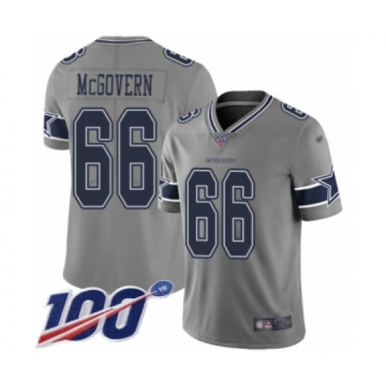 Men's Dallas Cowboys 66 Connor McGovern Limited Gray Inverted Legend 100th Season Football Jersey