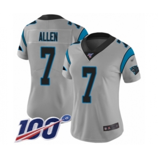 Women's Carolina Panthers 7 Kyle Allen Silver Inverted Legend Limited 100th Season Football Jersey