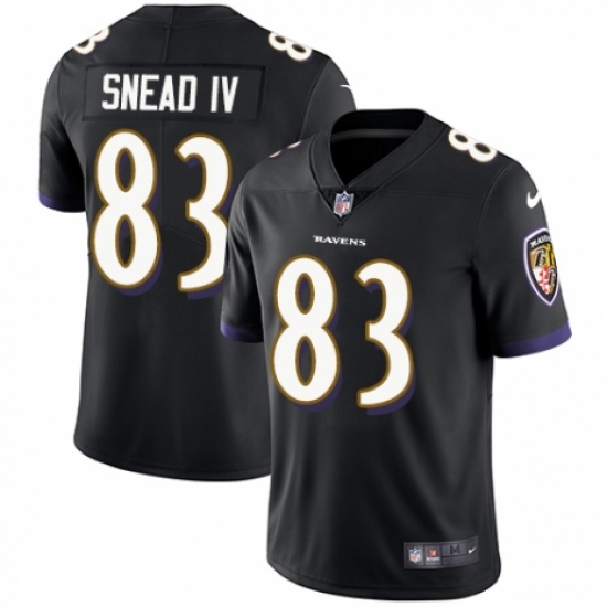 Youth Nike Baltimore Ravens 83 Willie Snead IV Black Alternate Vapor Untouchable Limited Player NFL Jersey