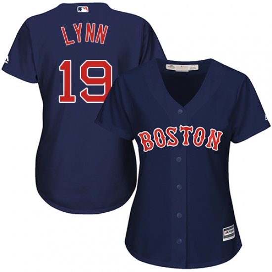 Women's Majestic Boston Red Sox 19 Fred Lynn Replica Navy Blue Alternate Road MLB Jersey