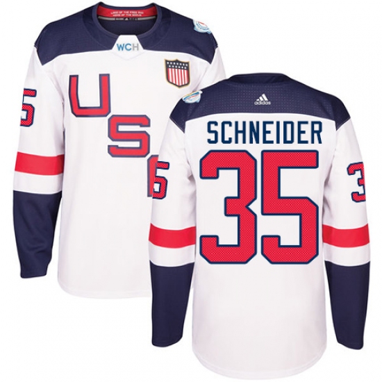 Men's Adidas Team USA 35 Cory Schneider Premier White Home 2016 World Cup Ice Hockey Jersey