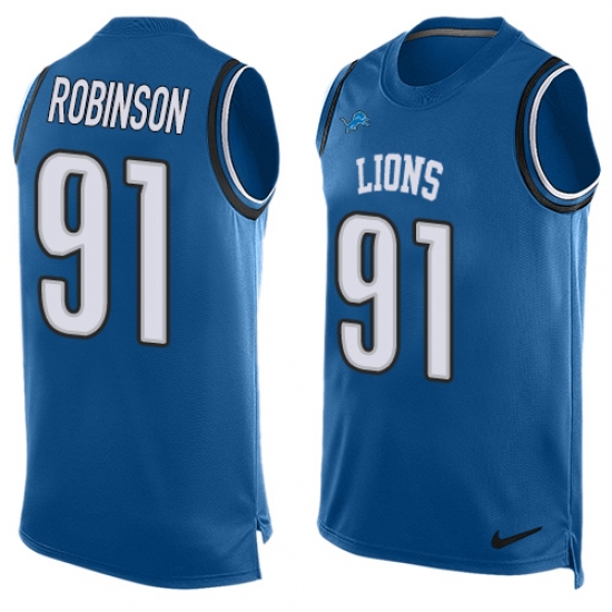 Men's Nike Detroit Lions 91 A'Shawn Robinson Limited Light Blue Player Name & Number Tank Top NFL Jersey