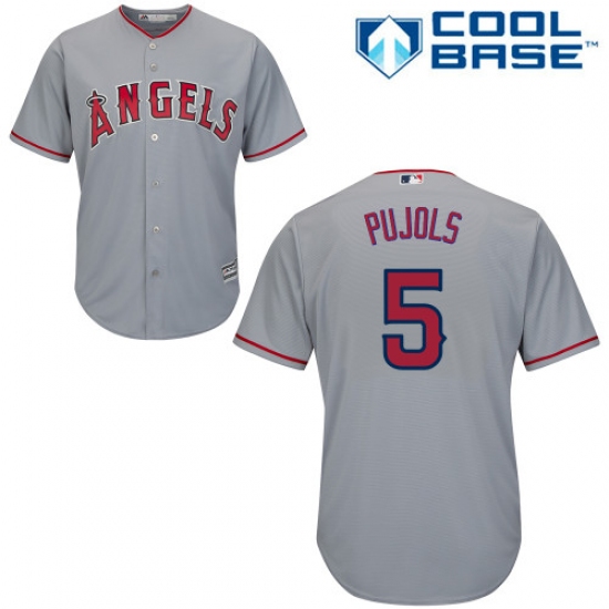 Men's Majestic Los Angeles Angels of Anaheim 5 Albert Pujols Replica Grey Road Cool Base MLB Jersey