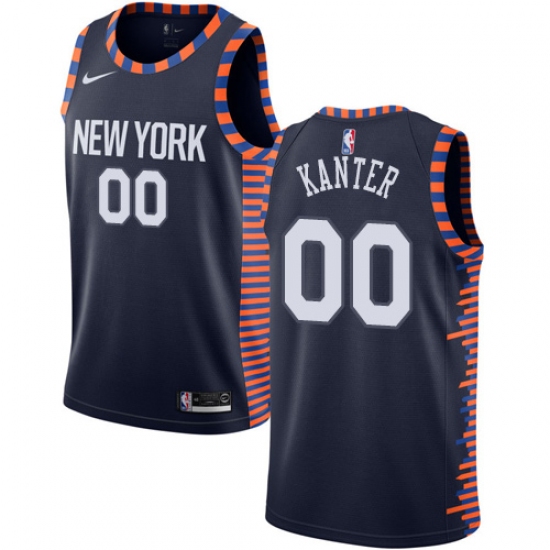 Men's Nike New York Knicks 00 Enes Kanter Swingman Navy Blue NBA Jersey - 2018 19 City Edition