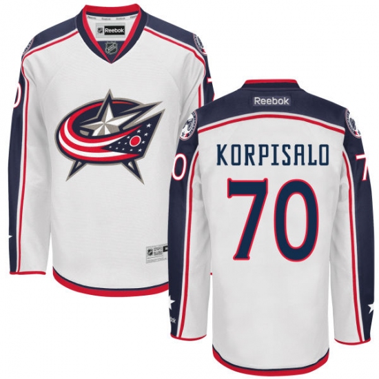 Men's Reebok Columbus Blue Jackets 70 Joonas Korpisalo Authentic White Away NHL Jersey