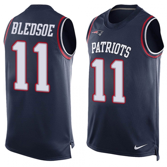 Men's Nike New England Patriots 11 Drew Bledsoe Limited Navy Blue Player Name & Number Tank Top NFL Jersey