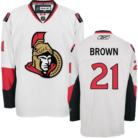 Men's Reebok Ottawa Senators 21 Logan Brown Authentic White Away NHL Jersey