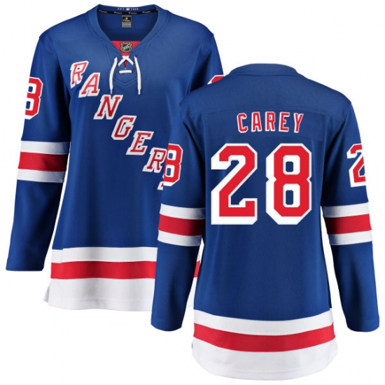 Women's New York Rangers 28 Paul Carey Fanatics Branded Royal Blue Home Breakaway NHL Jersey