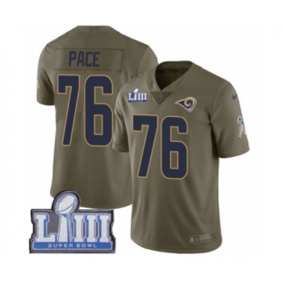 Youth Nike Los Angeles Rams 76 Orlando Pace Limited Olive 2017 Salute to Service Super Bowl LIII Bound NFL Jersey