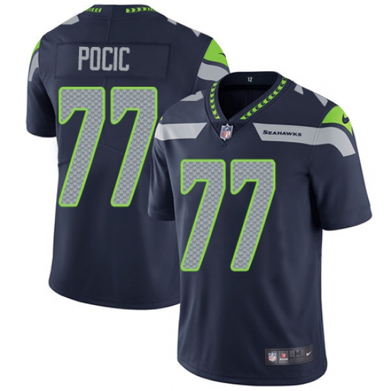 Men's Nike Seattle Seahawks 77 Ethan Pocic Navy Blue Team Color Vapor Untouchable Limited Player NFL Jersey