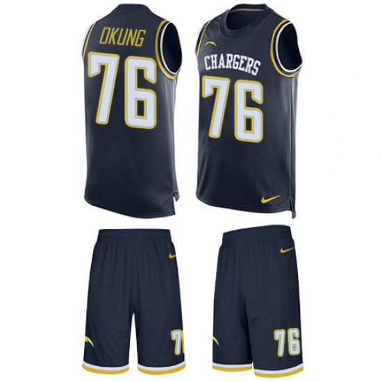 Men's Nike Los Angeles Chargers 76 Russell Okung Limited Navy Blue Tank Top Suit NFL Jersey