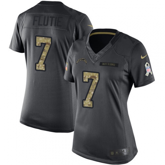 Women's Nike Los Angeles Chargers 7 Doug Flutie Limited Black 2016 Salute to Service NFL Jersey