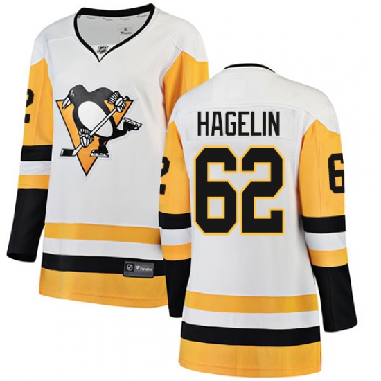 Women's Pittsburgh Penguins 62 Carl Hagelin Authentic White Away Fanatics Branded Breakaway NHL Jersey