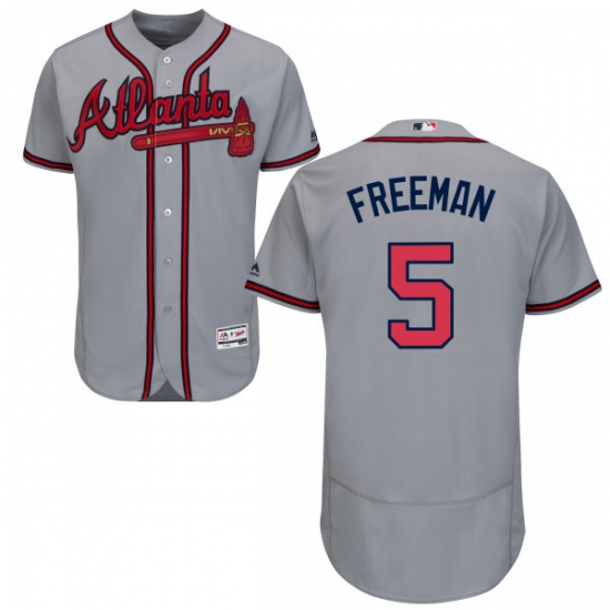 Men's Majestic Atlanta Braves 5 Freddie Freeman Grey Road Flex Base Authentic Collection MLB Jersey