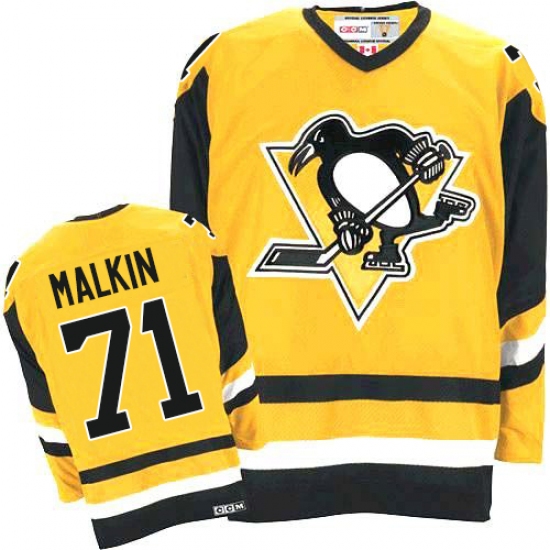 Men's CCM Pittsburgh Penguins 71 Evgeni Malkin Authentic Gold Throwback NHL Jersey