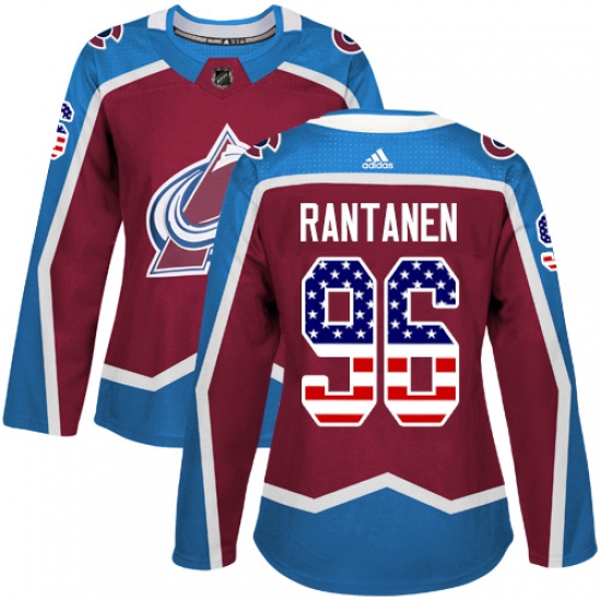 Women's Adidas Colorado Avalanche 96 Mikko Rantanen Authentic Burgundy Red USA Flag Fashion NHL Jersey