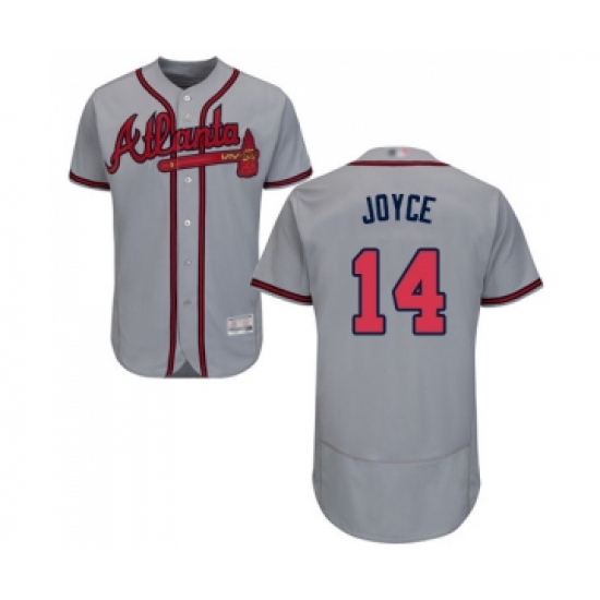 Men's Atlanta Braves 14 Matt Joyce Grey Road Flex Base Authentic Collection Baseball Jersey