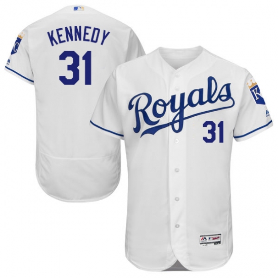 Men's Majestic Kansas City Royals 31 Ian Kennedy White Flexbase Authentic Collection MLB Jersey