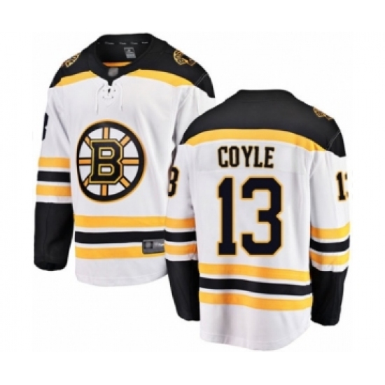 Men's Boston Bruins 13 Charlie Coyle Authentic White Away Fanatics Branded Breakaway Hockey Jersey