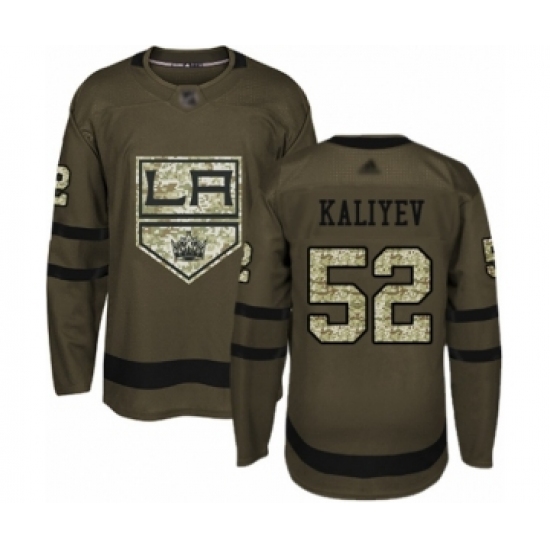 Youth Los Angeles Kings 52 Arthur Kaliyev Authentic Green Salute to Service Hockey Jersey