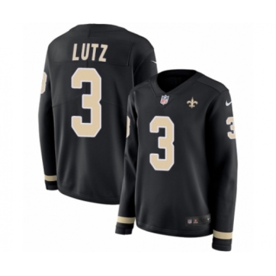 Women's Nike New Orleans Saints 3 Wil Lutz Limited Black Therma Long Sleeve NFL Jersey