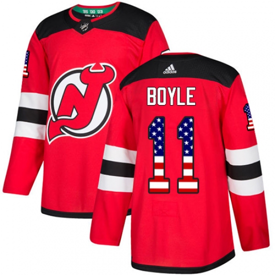 Men's Adidas New Jersey Devils 11 Brian Boyle Authentic Red USA Flag Fashion NHL Jersey